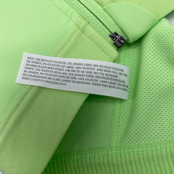 All In Motion Lime Green Zip Front Sports Bra 38B Recycled Polyester Spandex - Picture 5 of 5